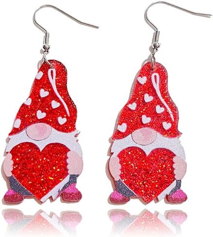Red Glitter Heart Earrings Cat Penguin Gnome Acrylic Dangle Earrings Sparkle Valentine's Day Jewelry Gifts for Women in Saudi Arabia