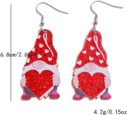 Red Glitter Heart Earrings Cat Penguin Gnome Acrylic Dangle Earrings Sparkle Valentine's Day Jewelry Gifts for Women in Saudi Arabia