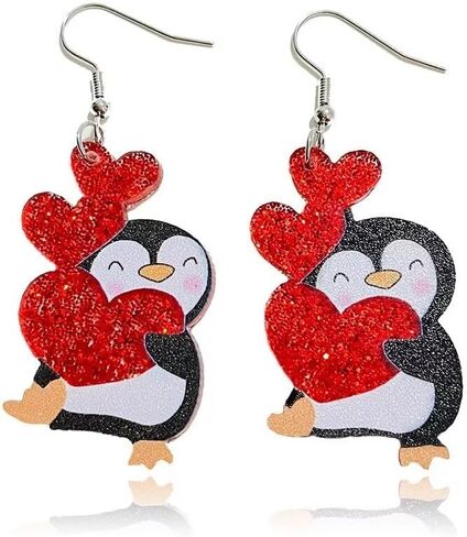 Red Glitter Heart Earrings Cat Penguin Gnome Acrylic Dangle Earrings Sparkle Valentine's Day Jewelry Gifts for Women in Saudi Arabia