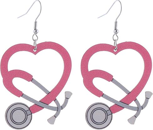 Coadipress Nurse Earrings for Nurse Doctor Colorful Stethoscope Earrings Lightweight Wooden Love Heart Drop Earrings Doctor Nurse Appreciation Jewerly Gifts in Saudi Arabia