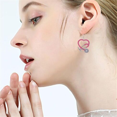 Coadipress Nurse Earrings for Nurse Doctor Colorful Stethoscope Earrings Lightweight Wooden Love Heart Drop Earrings Doctor Nurse Appreciation Jewerly Gifts in Saudi Arabia