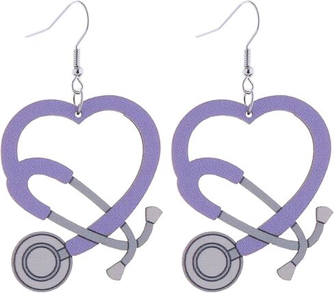 Coadipress Nurse Earrings for Nurse Doctor Colorful Stethoscope Earrings Lightweight Wooden Love Heart Drop Earrings Doctor Nurse Appreciation Jewerly Gifts in Kuwait