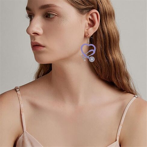 Coadipress Nurse Earrings for Nurse Doctor Colorful Stethoscope Earrings Lightweight Wooden Love Heart Drop Earrings Doctor Nurse Appreciation Jewerly Gifts in Kuwait