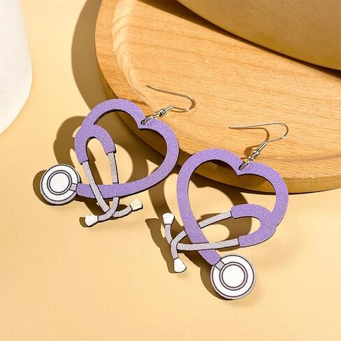 Coadipress Nurse Earrings for Nurse Doctor Colorful Stethoscope Earrings Lightweight Wooden Love Heart Drop Earrings Doctor Nurse Appreciation Jewerly Gifts in Kuwait