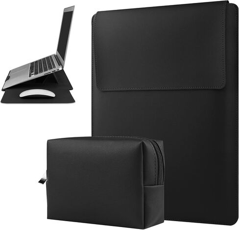 15 16 Inch Laptop Sleeve Case Leather Case with Adjustable Stand Compatible with MacBook Pro 16 2021 & 2019/15.4'' MacBook Pro 15 (A1990 A1707 A1398)/ 15'' Surface Laptop 3, Sleeve Pouch Black in Saudi Arabia
