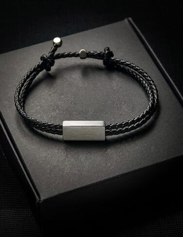 Men’s Adjustable Leather Bracelet | Ultra-Minimalist, Slimline Design | Interwoven Black Leather | Minimalist, Designer Jewelry for Men in Kuwait