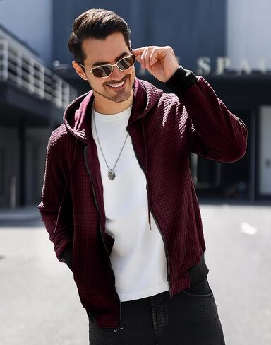 Mens Zip Up Hoodie Full-Zip Sweatshirt Lightweight Loose Fit Hooded Jackets in Saudi Arabia
