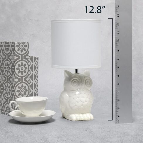 Simple Designs LT1136-SGE 12.8" Tall Contemporary Ceramic Owl Bedside Table Desk Lamp w Matching Fabric Shade for Decor, Bedroom, Nightstand, Living Room, Entryway, Kids' Room, Nursery, Sage Green in Saudi Arabia