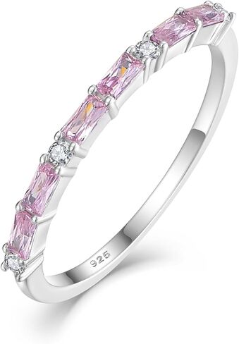 STARCHENIE 925 Sterling Silver Thin Eternity Ring for Women Half Baguette Band Birthstone Stackable Rings Size 5-10 in Saudi Arabia