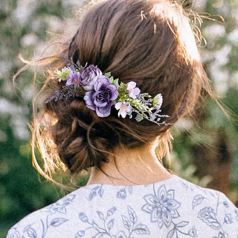 Purple Flower Hair Comb - Handmade Wedding Floral Combs Bridal Comb for Hair for Bride Bridesmaid Women Girls Prom Bridal Shower Maternity Shoot in Saudi Arabia