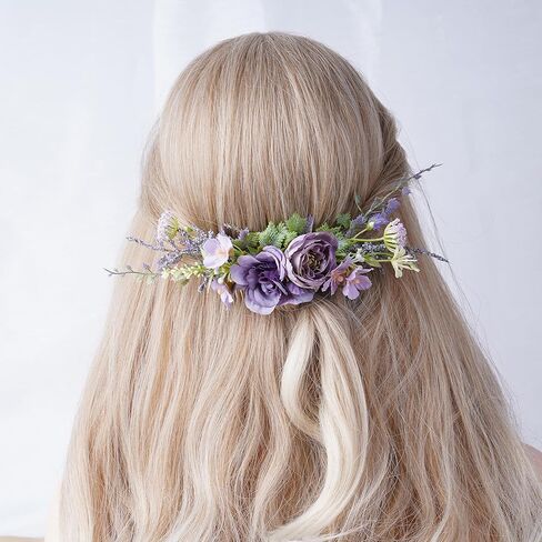 Purple Flower Hair Comb - Handmade Wedding Floral Combs Bridal Comb for Hair for Bride Bridesmaid Women Girls Prom Bridal Shower Maternity Shoot in Saudi Arabia
