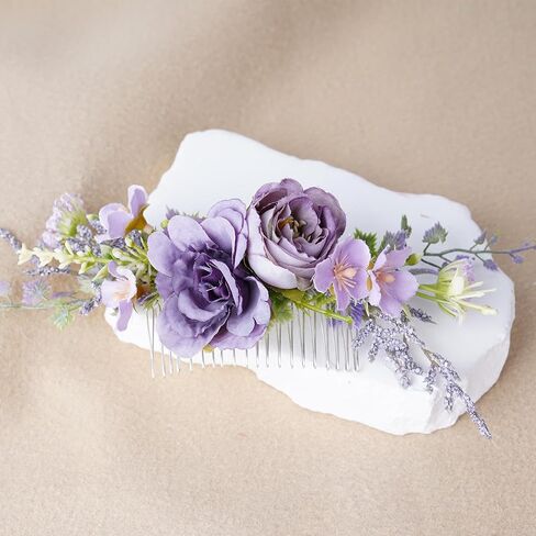 Purple Flower Hair Comb - Handmade Wedding Floral Combs Bridal Comb for Hair for Bride Bridesmaid Women Girls Prom Bridal Shower Maternity Shoot in Saudi Arabia
