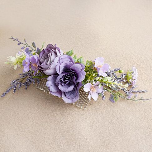 Purple Flower Hair Comb - Handmade Wedding Floral Combs Bridal Comb for Hair for Bride Bridesmaid Women Girls Prom Bridal Shower Maternity Shoot in Saudi Arabia
