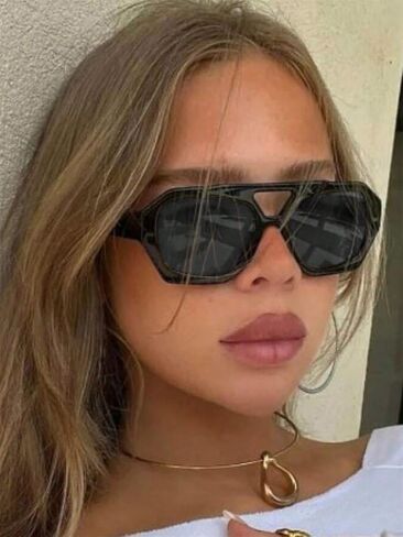 نظارات شمسية ADE WU العصرية ذات التصميم السداسي للنساء بإطار سميك ونظارات شمسية هندسية بجسر مزدوج in Kuwait