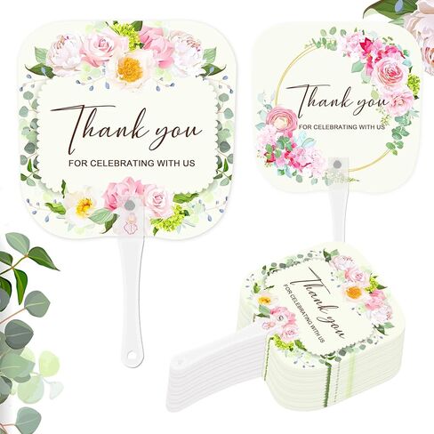 50 قطعة من مراوح الزفاف، مراوح لضيوف حفل الزفاف، مراوح يدوية من البلاستيك للضيوف، شكرًا للاحتفال معنا بمراوح اليد لحفلات الزفاف/الذكرى السنوية/الحفلة/عيد الميلاد (الزهور) in Kuwait