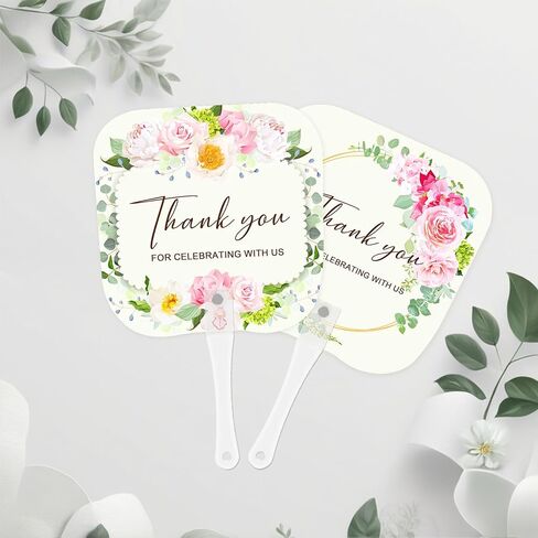 50 قطعة من مراوح الزفاف، مراوح لضيوف حفل الزفاف، مراوح يدوية من البلاستيك للضيوف، شكرًا للاحتفال معنا بمراوح اليد لحفلات الزفاف/الذكرى السنوية/الحفلة/عيد الميلاد (الزهور) in Kuwait