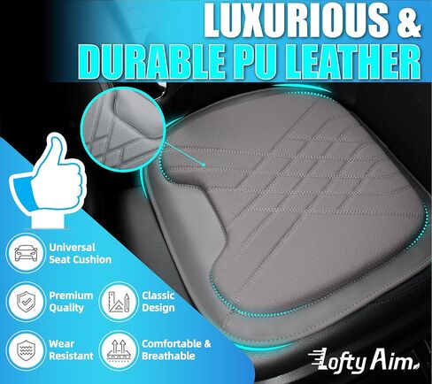 Car Seat Cushion: Premium Car Seat Cushions for Driving - Comfortable Memory Foam Seat Cushion for Car-Truck, Car Seat Pad Works with 95% of Vehicle, Office - Leather & Black in Saudi Arabia
