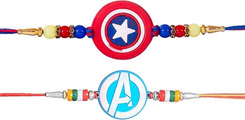 Kizzi® Rakhi للأطفال من المطاط Captian Shield America Avenger Combo Fancy Rakhi للأخ Bhaiya لراكشاباندان، متوسط، أحمر in Saudi Arabia