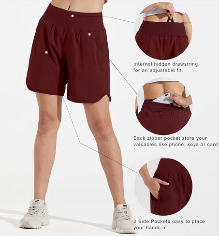 شورت Libin النسائي للجري الرياضي 5 بوصات مع بطانة سريعة الجفاف للتمارين الرياضية مع جيوب للصيف الكاجوال، أحمر L in Kuwait