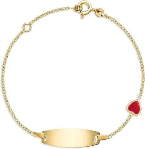 UNICORNJ 14k Gold ID Bracelet Engravable Girls Boys Kids Baby Infant, Personalized Figaro Curb Chain Name Bracelets for Babies Newborn Toddler Child Girl Boy Yellow Gold, Made in Italy in Saudi Arabia
