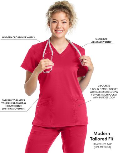 Landau ProFlex Tailored Fit Comfort Stretch 3-Pocket Scrub Top for Women 4160 True Red XXL in Saudi Arabia