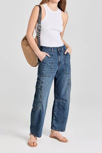 PLNOTME Womens Cargo Barrel Jeans High Waisted Boyfriend Baggy Denim Pants with 6 Pockets in Kuwait