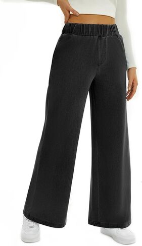 FireSwan Women's Wide Leg Jeans Mid Rise Elastic Waist Stretchy Baggy Loose Casual Denim Pants with Pockets in Saudi Arabia