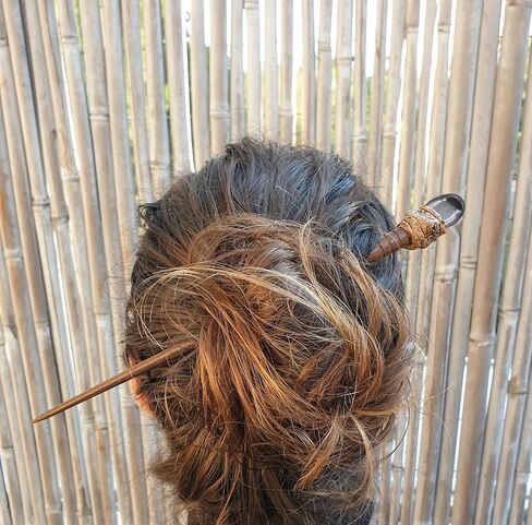 Natural Tumbled Healing Gemstone Crystal Wooden Hair Stick Handmade Gifts Boho Reiki by Smoky Quartz (Amethyst Raw) in Saudi Arabia