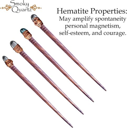 Natural Tumbled Healing Gemstone Crystal Wooden Hair Stick Handmade Gifts Boho Reiki by Smoky Quartz (Amethyst Raw) in Saudi Arabia