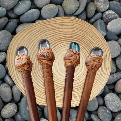 Natural Tumbled Healing Gemstone Crystal Wooden Hair Stick Handmade Gifts Boho Reiki by Smoky Quartz (Amethyst Raw) in Saudi Arabia