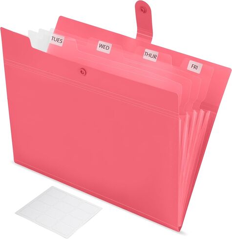 5 Pocket Expanding File Folder - Rose - 12.8" x 9.7" - Travel Folder Organizer - Paper Organizer Folder Letter Size Documents - Water-Resistant Important Document Organizer in Saudi Arabia