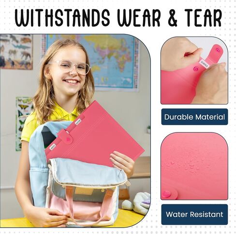 5 Pocket Expanding File Folder - Rose - 12.8" x 9.7" - Travel Folder Organizer - Paper Organizer Folder Letter Size Documents - Water-Resistant Important Document Organizer in Saudi Arabia