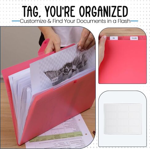 5 Pocket Expanding File Folder - Rose - 12.8" x 9.7" - Travel Folder Organizer - Paper Organizer Folder Letter Size Documents - Water-Resistant Important Document Organizer in Saudi Arabia