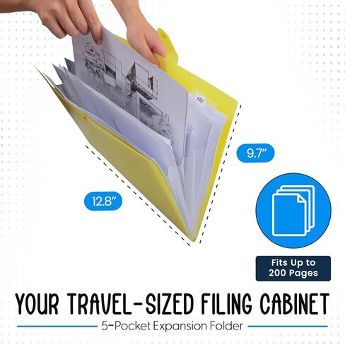 5 Pocket Expanding File Folder - Rose - 12.8" x 9.7" - Travel Folder Organizer - Paper Organizer Folder Letter Size Documents - Water-Resistant Important Document Organizer in Saudi Arabia