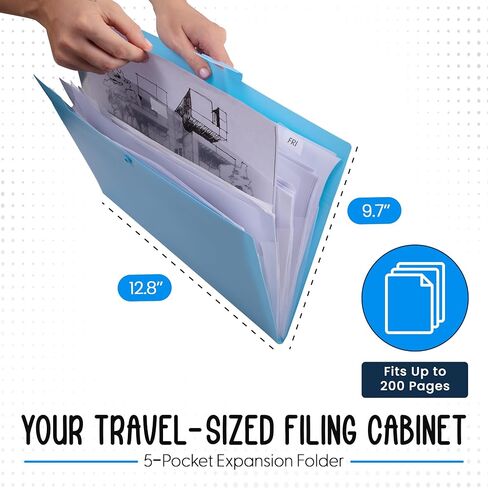 5 Pocket Expanding File Folder - Rose - 12.8" x 9.7" - Travel Folder Organizer - Paper Organizer Folder Letter Size Documents - Water-Resistant Important Document Organizer in Saudi Arabia