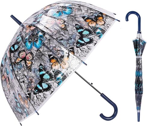 ThreeH Women's Clear Bubble Umbrella Transparent Dome Coverage Windproof Rainproof with Beautiful Buttefly Flower Patterns in Saudi Arabia