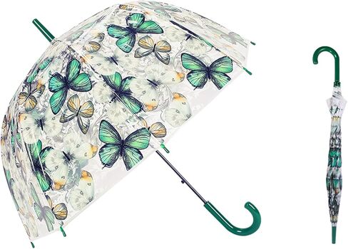 ThreeH Women's Clear Bubble Umbrella Transparent Dome Coverage Windproof Rainproof with Beautiful Buttefly Flower Patterns in Kuwait