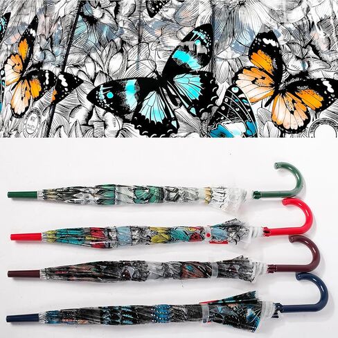 ThreeH Women's Clear Bubble Umbrella Transparent Dome Coverage Windproof Rainproof with Beautiful Buttefly Flower Patterns in Kuwait