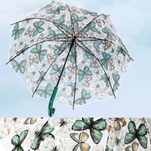 ThreeH Women's Clear Bubble Umbrella Transparent Dome Coverage Windproof Rainproof with Beautiful Buttefly Flower Patterns in Kuwait