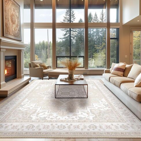 BESTSWEETIE Area Rugs 8x10 for Living Room, Washable Rugs 8x10, Soft Boho Rugs Non Slip Carpet, Low Pile Doormat Vintage Rug for Dining Room Bedroom Indoor-Cream/Light Ivory/Beige in Saudi Arabia