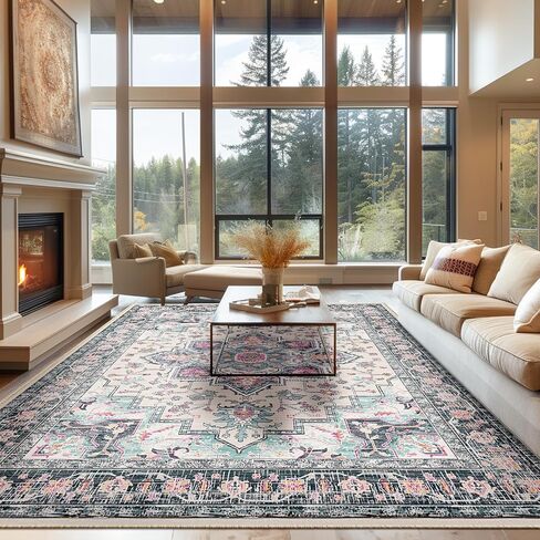 BESTSWEETIE Area Rugs 8x10 for Living Room, Washable Rugs 8x10, Soft Boho Rugs Non Slip Carpet, Low Pile Doormat Vintage Rug for Dining Room Bedroom Indoor-Cream/Light Ivory/Beige in Saudi Arabia
