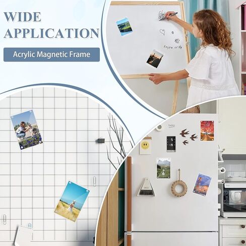 إطارات صور أكريليك، إطار صور مغناطيسي صغير مقاس 2.36 × 3.54 بوصة، إطار صورة مغناطيسي للثلاجة مزدوج الجوانب، إطار مغناطيسي شفاف، حزمة من 6 قطع مع 20 ورقة بطانة لإطار الصورة in Kuwait