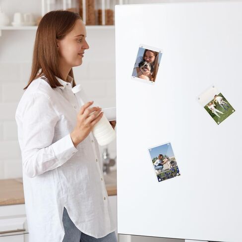 إطارات صور أكريليك، إطار صور مغناطيسي صغير مقاس 2.36 × 3.54 بوصة، إطار صورة مغناطيسي للثلاجة مزدوج الجوانب، إطار مغناطيسي شفاف، حزمة من 6 قطع مع 20 ورقة بطانة لإطار الصورة in Kuwait