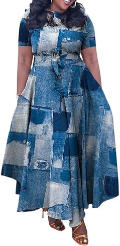 BFFBABY Plus Size Dress A Line Dresses for Women Summer Long Dresses with Sleeve Casual Belted in Kuwait