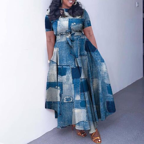 BFFBABY Plus Size Dress A Line Dresses for Women Summer Long Dresses with Sleeve Casual Belted in Kuwait