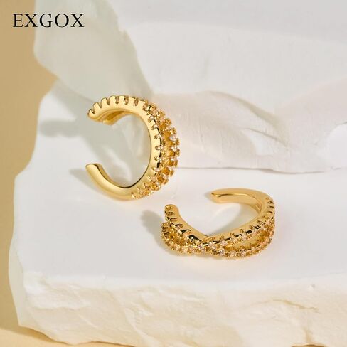 EXGOX أصفاد أذن من الفضة الإسترليني غير مثقوبة 14 قيراط مطلية بالذهب صفعة أذن للنساء لا تسبب الحساسية مجموعة أقراط الكفة الغضروفية الرائعة مكعب زركونيا كليب الكفة أقراط فضية للنساء in Kuwait