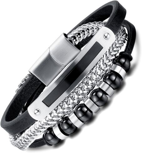 Italian Handmade Genuine Leather Bracelets for Men Stainless Steel Clip, Men's Casual Genuine Multi-layer Cuff Bracelet, Bracelet Gift for Real Men in Kuwait