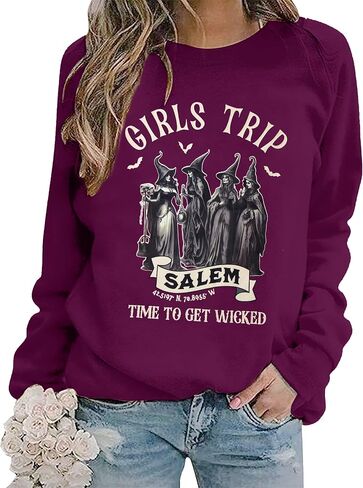 ALLTB Halloween Girls Trip Salem Sweatshirt: Salem Massachusetts Witch Graphic Long Sleeve Shirt Fall Witchy Pullover Top in Saudi Arabia