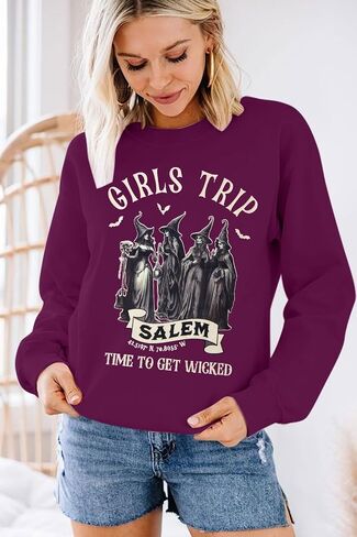 ALLTB Halloween Girls Trip Salem Sweatshirt: Salem Massachusetts Witch Graphic Long Sleeve Shirt Fall Witchy Pullover Top in Saudi Arabia