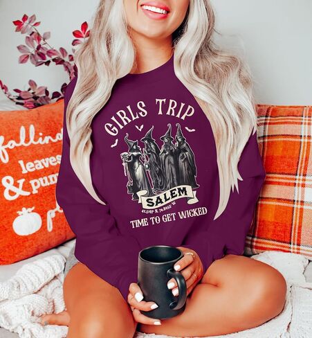 ALLTB Halloween Girls Trip Salem Sweatshirt: Salem Massachusetts Witch Graphic Long Sleeve Shirt Fall Witchy Pullover Top in Saudi Arabia